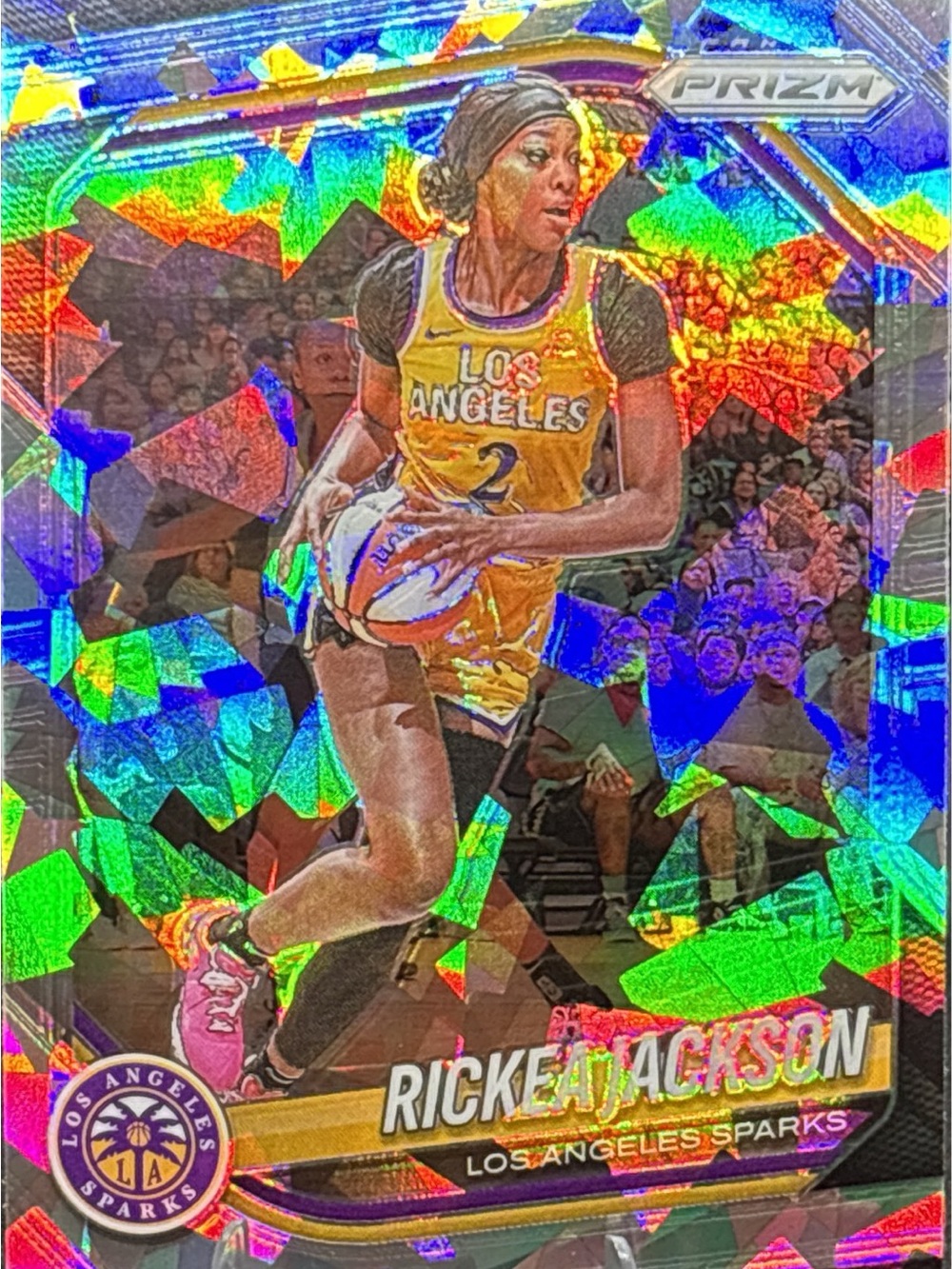 Panini Prizm Los Angeles Sparks Yellow Blue Pink Holographic Rikea Jackson Card